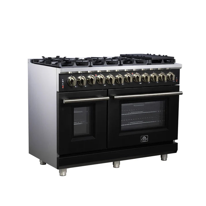 Forno Massimo 48″ 6.58 cu. ft. Freestanding Dual Fuel Range with 8 Sealed Burners, Air Fryer Kit, Wok Support & Griddle - Stainless Steel, Black or White (FFSGS6125-48)