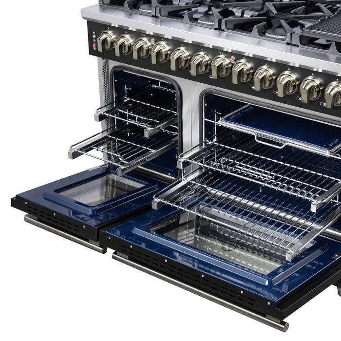 Forno Massimo 48″ 6.58 cu. ft. Freestanding Dual Fuel Range with 8 Sealed Burners, Air Fryer Kit, Wok Support & Griddle - Stainless Steel, Black or White (FFSGS6125-48)