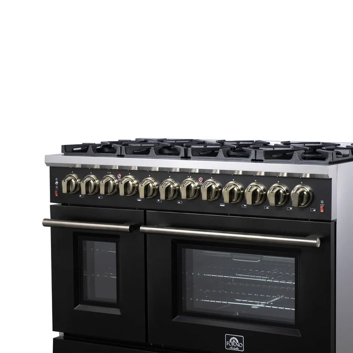 Forno Massimo 48″ 6.58 cu. ft. Freestanding Dual Fuel Range with 8 Sealed Burners, Air Fryer Kit, Wok Support & Griddle - Stainless Steel, Black or White (FFSGS6125-48)