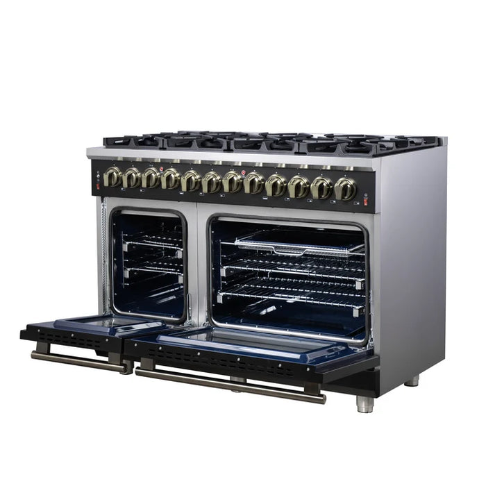 Forno Massimo 48″ 6.58 cu. ft. Freestanding Dual Fuel Range with 8 Sealed Burners, Air Fryer Kit, Wok Support & Griddle - Stainless Steel, Black or White (FFSGS6125-48)