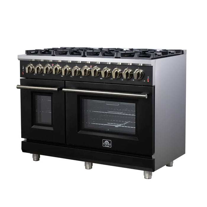 Forno Massimo 48″ 6.58 cu. ft. Freestanding Dual Fuel Range with 8 Sealed Burners, Air Fryer Kit, Wok Support & Griddle - Stainless Steel, Black or White (FFSGS6125-48)