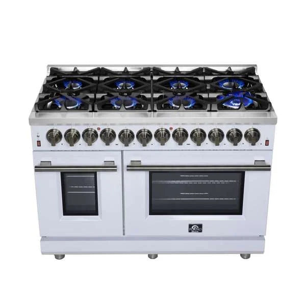Forno Massimo 48″ 6.58 cu. ft. Freestanding Dual Fuel Range with 8 Sealed Burners, Air Fryer Kit, Wok Support & Griddle - Stainless Steel, Black or White (FFSGS6125-48)
