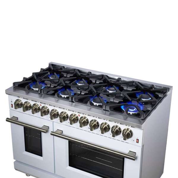 Forno Massimo 48″ 6.58 cu. ft. Freestanding Dual Fuel Range with 8 Sealed Burners, Air Fryer Kit, Wok Support & Griddle - Stainless Steel, Black or White (FFSGS6125-48)