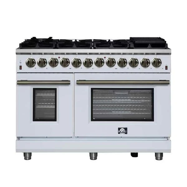 Forno Massimo 48″ 6.58 cu. ft. Freestanding Dual Fuel Range with 8 Sealed Burners, Air Fryer Kit, Wok Support & Griddle - Stainless Steel, Black or White (FFSGS6125-48)