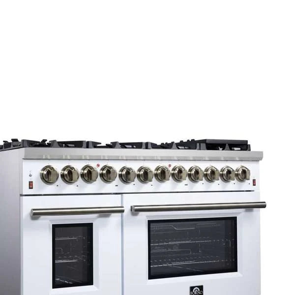 Forno Massimo 48″ 6.58 cu. ft. Freestanding Dual Fuel Range with 8 Sealed Burners, Air Fryer Kit, Wok Support & Griddle - Stainless Steel, Black or White (FFSGS6125-48)
