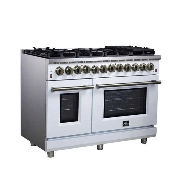Forno Massimo 48″ 6.58 cu. ft. Freestanding Dual Fuel Range with 8 Sealed Burners, Air Fryer Kit, Wok Support & Griddle - Stainless Steel, Black or White (FFSGS6125-48)