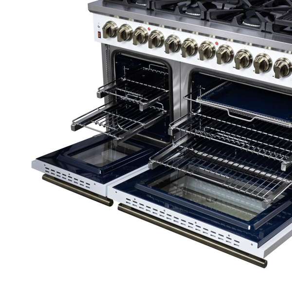 Forno Massimo 48″ 6.58 cu. ft. Freestanding Dual Fuel Range with 8 Sealed Burners, Air Fryer Kit, Wok Support & Griddle - Stainless Steel, Black or White (FFSGS6125-48)