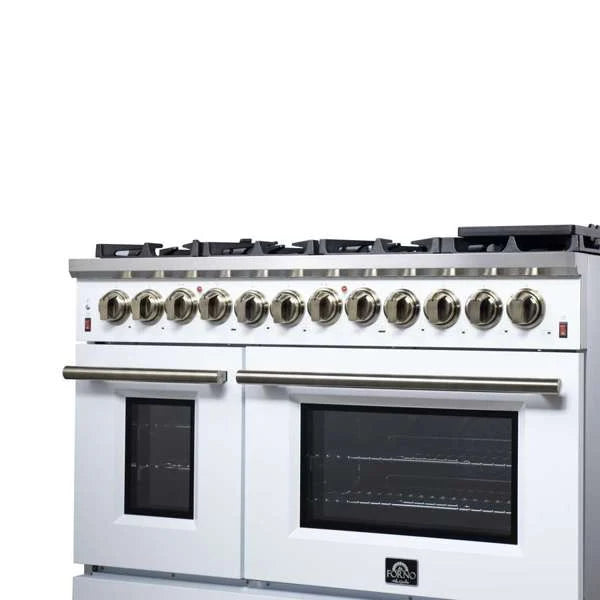 Forno Massimo 48″ 6.58 cu. ft. Freestanding Dual Fuel Range with 8 Sealed Burners, Air Fryer Kit, Wok Support & Griddle - Stainless Steel, Black or White (FFSGS6125-48)