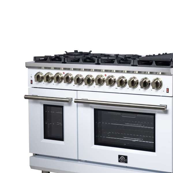 Forno Massimo 48″ 6.58 cu. ft. Freestanding Dual Fuel Range with 8 Sealed Burners, Air Fryer Kit, Wok Support & Griddle - Stainless Steel, Black or White (FFSGS6125-48)