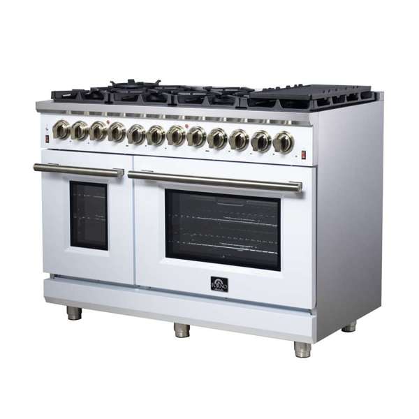 Forno Massimo 48″ 6.58 cu. ft. Freestanding Dual Fuel Range with 8 Sealed Burners, Air Fryer Kit, Wok Support & Griddle - Stainless Steel, Black or White (FFSGS6125-48)
