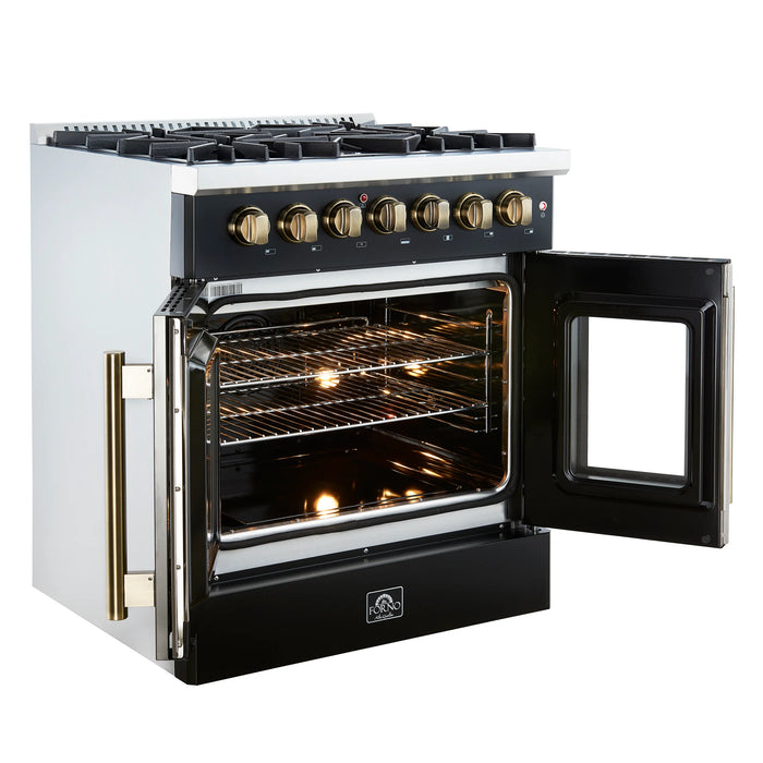 Forno Galiano 30" Freestanding French Door Dual Fuel Range - Stainless Steel, Black, White  (FFSGS6356-30)