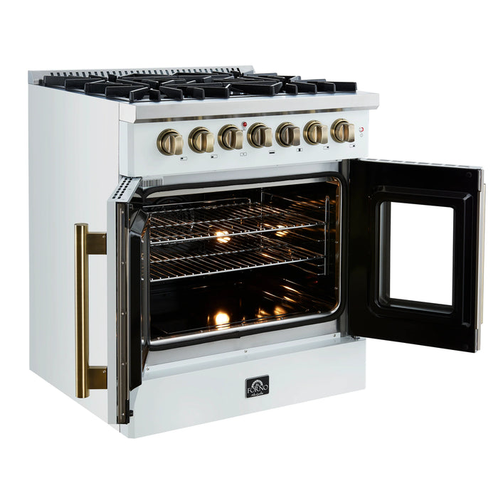 Forno Galiano 30" Freestanding French Door Dual Fuel Range - Stainless Steel, Black, White  (FFSGS6356-30)