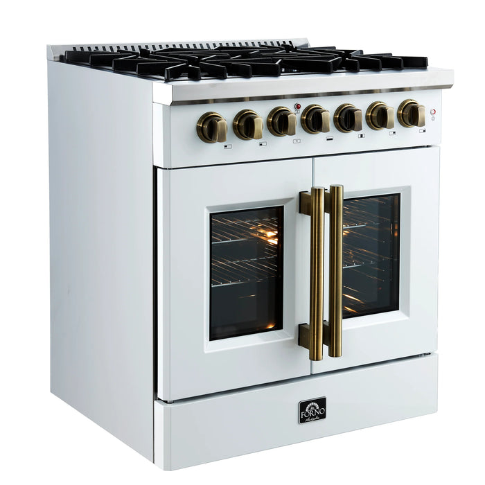 Forno Galiano 30" Freestanding French Door Dual Fuel Range - Stainless Steel, Black, White  (FFSGS6356-30)