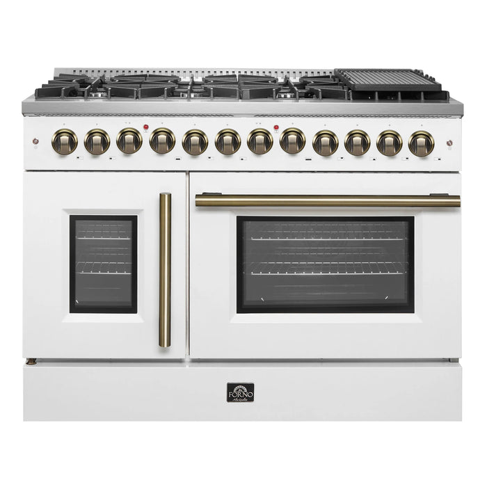 Forno Galiano 48" Freestanding French Door Dual Fuel Range - Stainless Steel, Black, White (FFSGS6356-48)