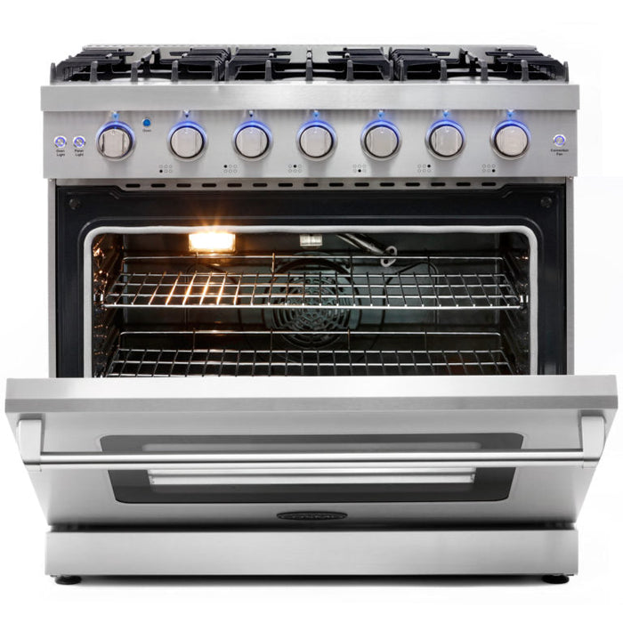 Cosmo Commerical 36" 6.0 cu. ft. Gas Range with Convection Oven in Stainless Steel with Storage Drawer (COS-EPGR366)