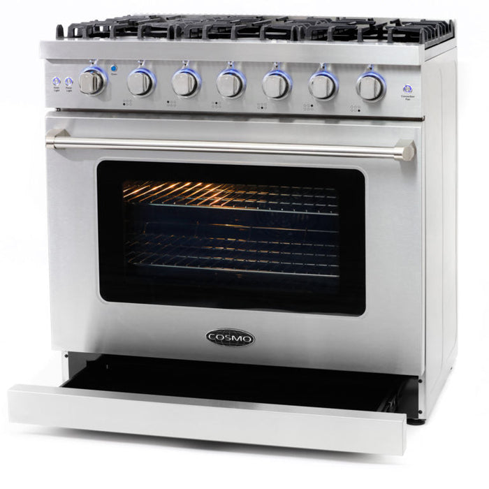 Cosmo Commerical 36" 6.0 cu. ft. Gas Range with Convection Oven in Stainless Steel with Storage Drawer (COS-EPGR366)