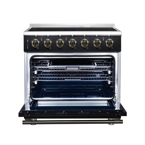 Forno Massimo 36-Inch 5.36 cu. ft. Electric Range, 5 Radiant Elements, Convection Oven, Air Fryer - Black or White (FFSEL6020-36BLK)