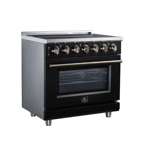 Forno Massimo 36-Inch 5.36 cu. ft. Electric Range, 5 Radiant Elements, Convection Oven, Air Fryer - Black or White (FFSEL6020-36BLK)