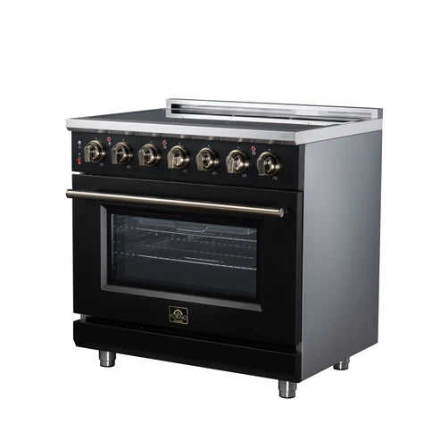 Forno Massimo 36-Inch 5.36 cu. ft. Electric Range, 5 Radiant Elements, Convection Oven, Air Fryer - Black or White (FFSEL6020-36BLK)