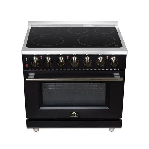 Forno Massimo 36-Inch 5.36 cu. ft. Electric Range, 5 Radiant Elements, Convection Oven, Air Fryer - Black or White (FFSEL6020-36BLK)