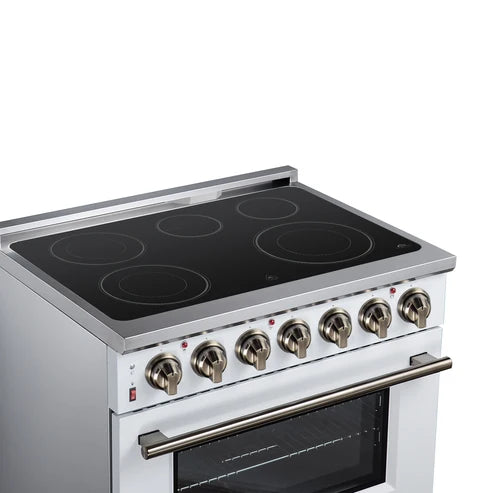 Forno Massimo 36-Inch 5.36 cu. ft. Electric Range, 5 Radiant Elements, Convection Oven, Air Fryer - Black or White (FFSEL6020-36BLK)