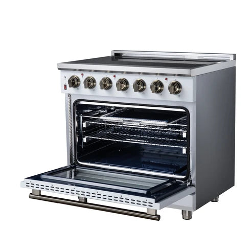 Forno Massimo 36-Inch 5.36 cu. ft. Electric Range, 5 Radiant Elements, Convection Oven, Air Fryer - Black or White (FFSEL6020-36BLK)