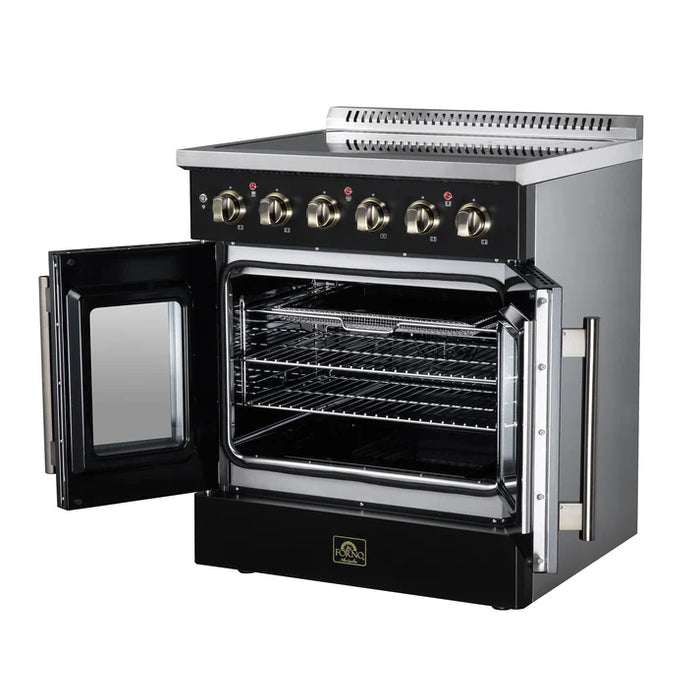 Forno Galiano 30-Inch 4.32 cu. ft. Electric Range, 4 Radiant Elements, French Door, Convection Oven, Air Fryer - Black or White (FFSEL6917-30BLK)