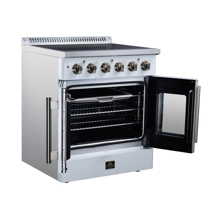 Forno Galiano 30-Inch 4.32 cu. ft. Electric Range, 4 Radiant Elements, French Door, Convection Oven, Air Fryer - Black or White (FFSEL6917-30BLK)
