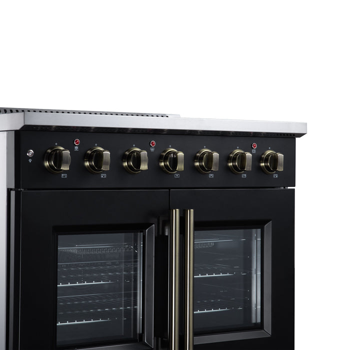 Forno Galiano 36-Inch 5.36 cu. ft. Electric Range, 5 Radiant Elements, French Door, Convection Oven, Air Fryer - Black or White (FFSEL6917-36BLK)