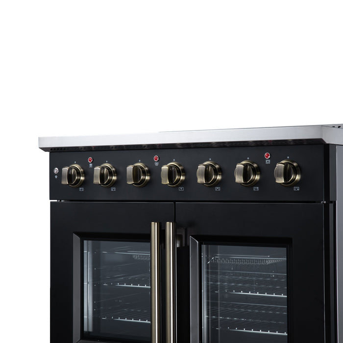 Forno Galiano 36-Inch 5.36 cu. ft. Electric Range, 5 Radiant Elements, French Door, Convection Oven, Air Fryer - Black or White (FFSEL6917-36BLK)