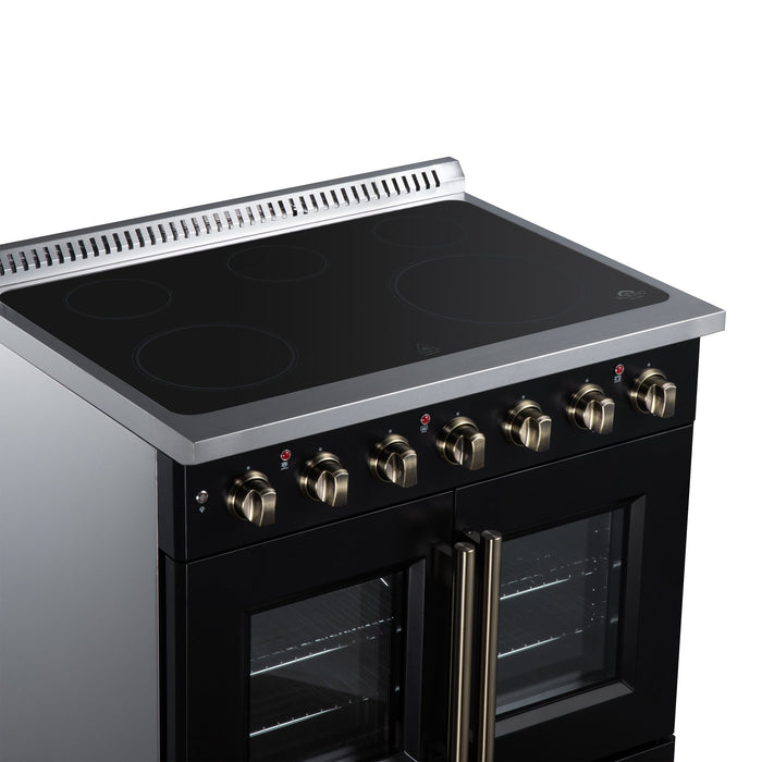 Forno Galiano 36-Inch 5.36 cu. ft. Electric Range, 5 Radiant Elements, French Door, Convection Oven, Air Fryer - Black or White (FFSEL6917-36BLK)