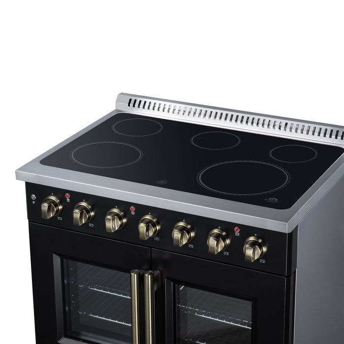 Forno Galiano 36-Inch 5.36 cu. ft. Electric Range, 5 Radiant Elements, French Door, Convection Oven, Air Fryer - Black or White (FFSEL6917-36BLK)