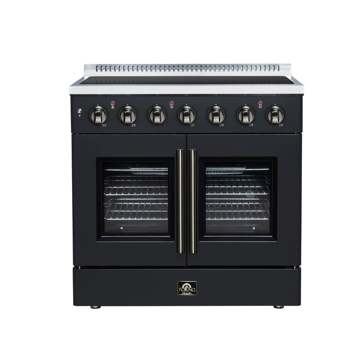 Forno Galiano 36-Inch 5.36 cu. ft. Electric Range, 5 Radiant Elements, French Door, Convection Oven, Air Fryer - Black or White (FFSEL6917-36BLK)