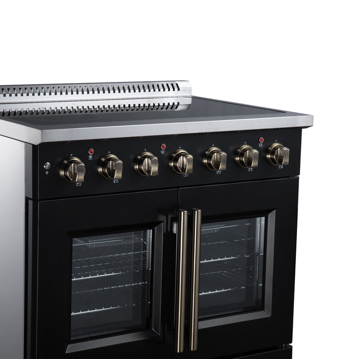 Forno Galiano 36-Inch 5.36 cu. ft. Electric Range, 5 Radiant Elements, French Door, Convection Oven, Air Fryer - Black or White (FFSEL6917-36BLK)