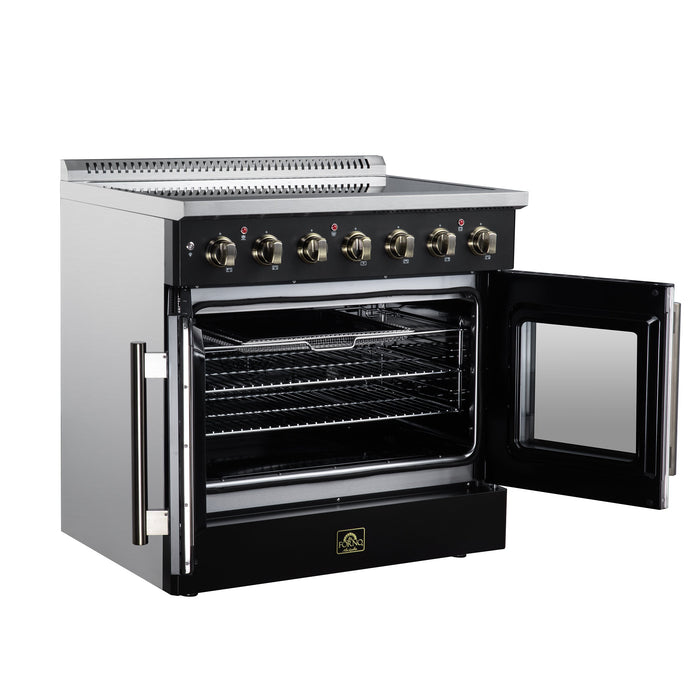 Forno Galiano 36-Inch 5.36 cu. ft. Electric Range, 5 Radiant Elements, French Door, Convection Oven, Air Fryer - Black or White (FFSEL6917-36BLK)