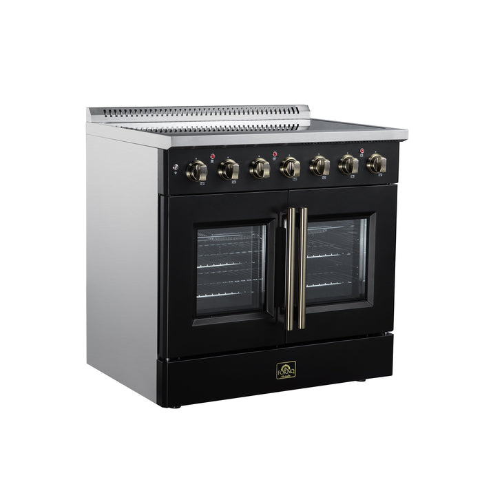 Forno Galiano 36-Inch 5.36 cu. ft. Electric Range, 5 Radiant Elements, French Door, Convection Oven, Air Fryer - Black or White (FFSEL6917-36BLK)