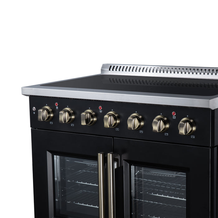 Forno Galiano 36-Inch 5.36 cu. ft. Electric Range, 5 Radiant Elements, French Door, Convection Oven, Air Fryer - Black or White (FFSEL6917-36BLK)