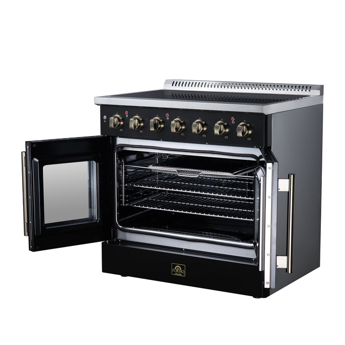 Forno Galiano 36-Inch 5.36 cu. ft. Electric Range, 5 Radiant Elements, French Door, Convection Oven, Air Fryer - Black or White (FFSEL6917-36BLK)