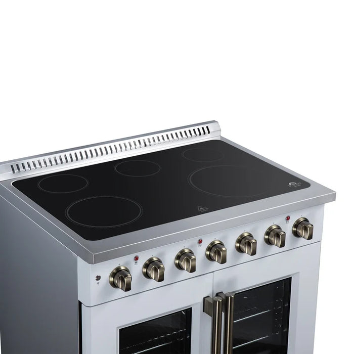 Forno Galiano 36-Inch 5.36 cu. ft. Electric Range, 5 Radiant Elements, French Door, Convection Oven, Air Fryer - Black or White (FFSEL6917-36BLK)