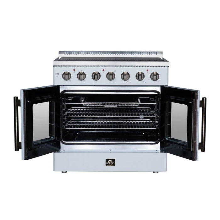 Forno Galiano 36-Inch 5.36 cu. ft. Electric Range, 5 Radiant Elements, French Door, Convection Oven, Air Fryer - Black or White (FFSEL6917-36BLK)