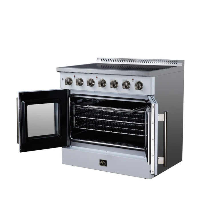 Forno Galiano 36-Inch 5.36 cu. ft. Electric Range, 5 Radiant Elements, French Door, Convection Oven, Air Fryer - Black or White (FFSEL6917-36BLK)