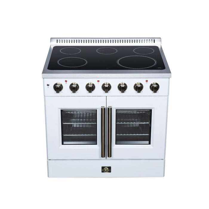 Forno Galiano 36-Inch 5.36 cu. ft. Electric Range, 5 Radiant Elements, French Door, Convection Oven, Air Fryer - Black or White (FFSEL6917-36BLK)