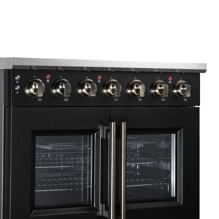 Forno Massimo 36-Inch 5.36 cu. ft. Electric Range, 5 Radiant Elements, French Door, Convection Oven, Air Fryer - Black or White (FFSEL6955-36BLK)