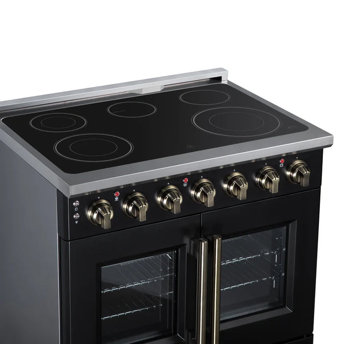 Forno Massimo 36-Inch 5.36 cu. ft. Electric Range, 5 Radiant Elements, French Door, Convection Oven, Air Fryer - Black or White (FFSEL6955-36BLK)