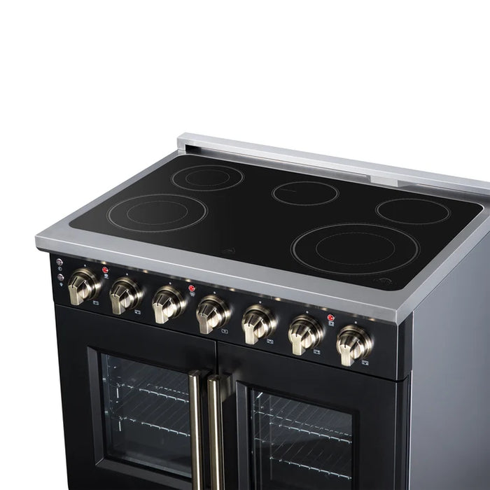Forno Massimo 36-Inch 5.36 cu. ft. Electric Range, 5 Radiant Elements, French Door, Convection Oven, Air Fryer - Black or White (FFSEL6955-36BLK)
