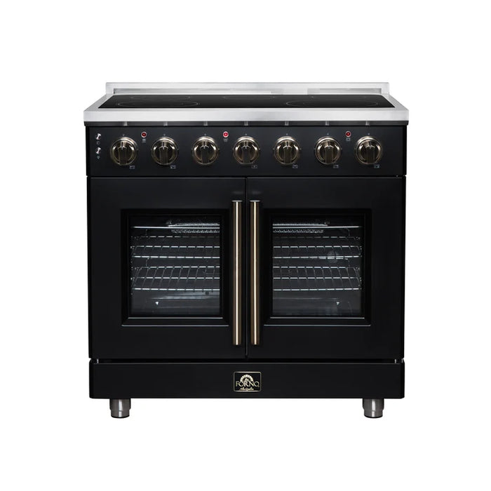 Forno Massimo 36-Inch 5.36 cu. ft. Electric Range, 5 Radiant Elements, French Door, Convection Oven, Air Fryer - Black or White (FFSEL6955-36BLK)