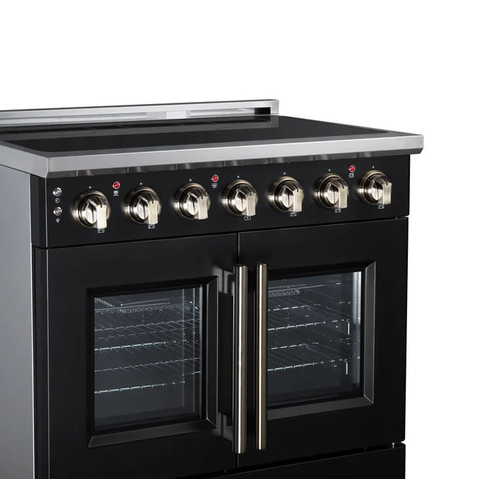 Forno Massimo 36-Inch 5.36 cu. ft. Electric Range, 5 Radiant Elements, French Door, Convection Oven, Air Fryer - Black or White (FFSEL6955-36BLK)
