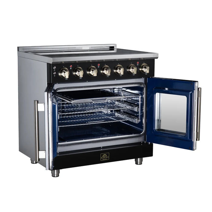 Forno Massimo 36-Inch 5.36 cu. ft. Electric Range, 5 Radiant Elements, French Door, Convection Oven, Air Fryer - Black or White (FFSEL6955-36BLK)