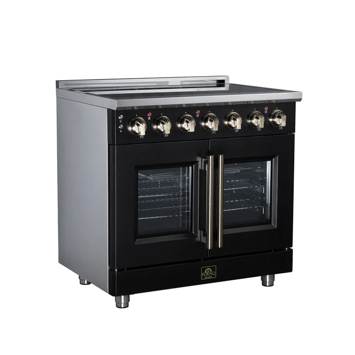 Forno Massimo 36-Inch 5.36 cu. ft. Electric Range, 5 Radiant Elements, French Door, Convection Oven, Air Fryer - Black or White (FFSEL6955-36BLK)