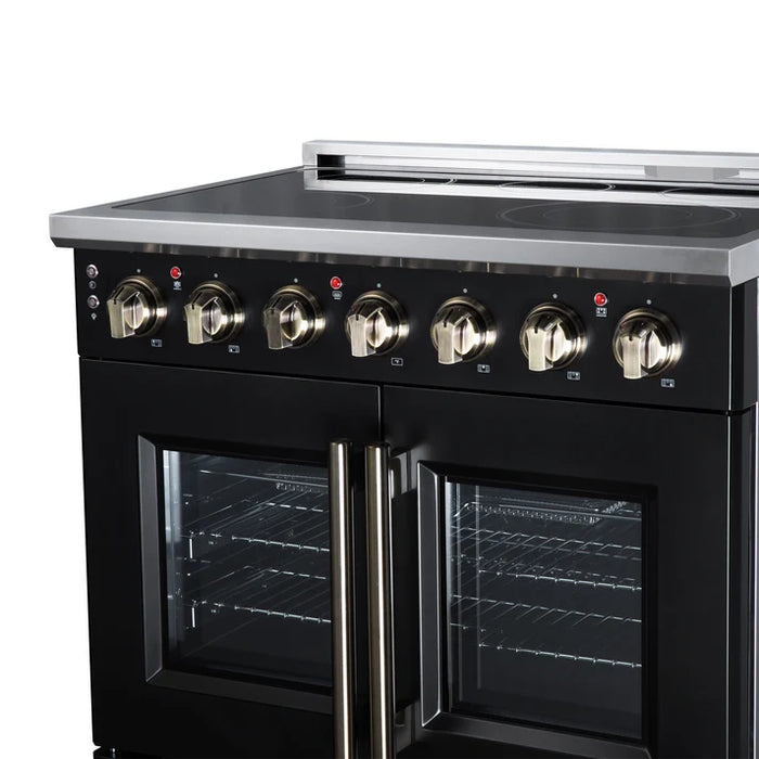 Forno Massimo 36-Inch 5.36 cu. ft. Electric Range, 5 Radiant Elements, French Door, Convection Oven, Air Fryer - Black or White (FFSEL6955-36BLK)